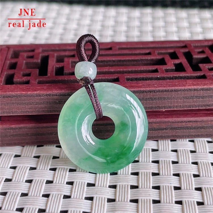 Myanmar Natural a Type Jadeite Jade Pendant Ice-Like Floating Flowers Safeness Ring Emerald Pendant 4.32