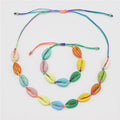 Hawaiian Alloy Cowrie Shell Choker Cowry Shell Bracelet Colourful Enameled Cowrie Shell Bracelet Necklaces Set for Women Jewelry