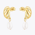 Latest 18K Gold Plated Stainless Steel Jewelry Twist Studs Natural Pearl Drop Earring Fashion for Women Gifts Earrings E241535
