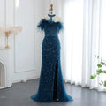 Jancember SZ176 Crystal Feather Sequins Beaded Mermaid Evening Party Prom