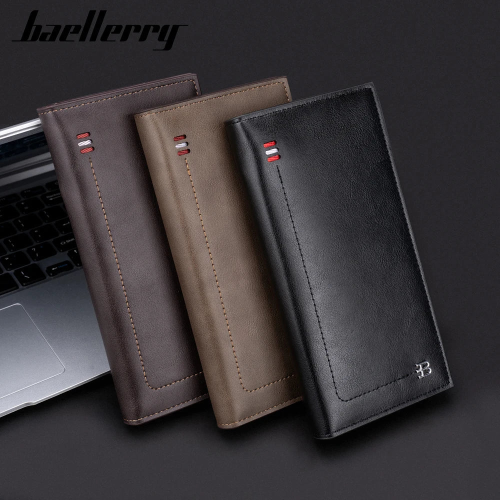 Baellerry Factory Custom Logo Card Slots Mens Pu Leather Long Business Wallet Fashionable Luxury Zipper Wallets Slim for Men