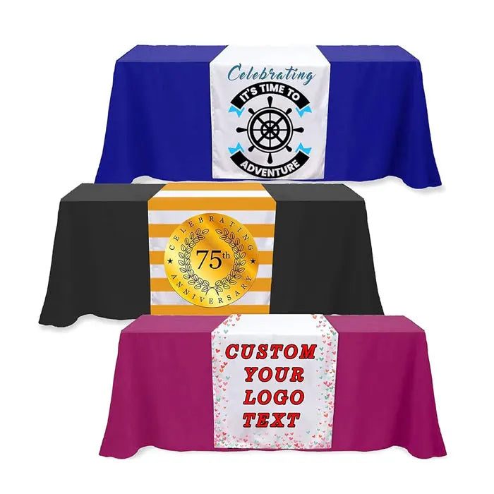 Low MOQ Best Price Full Color Graphic Printing Custom Table Runner with Business Logo Text Personalized Table Cloth