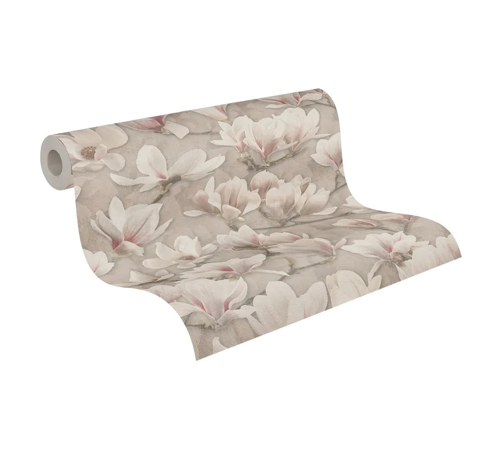 Made Germany Wallpaper Rolls Brown Pink White Floral Non Woven Vinyl Highly Wash-Resistant Light Resistant Living Room Hotel