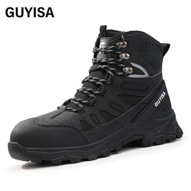 GUYISA Black Color Microfiber Upper European Standard Steel Toe Rubber Sole New Style Security Boots