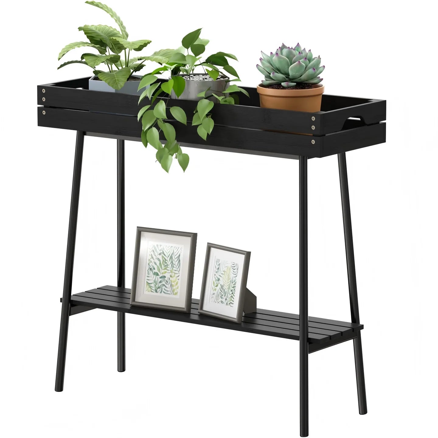 2-Tier Indoor Metal Plant Stand Natural Color Flower Stand Easy Standing Installation