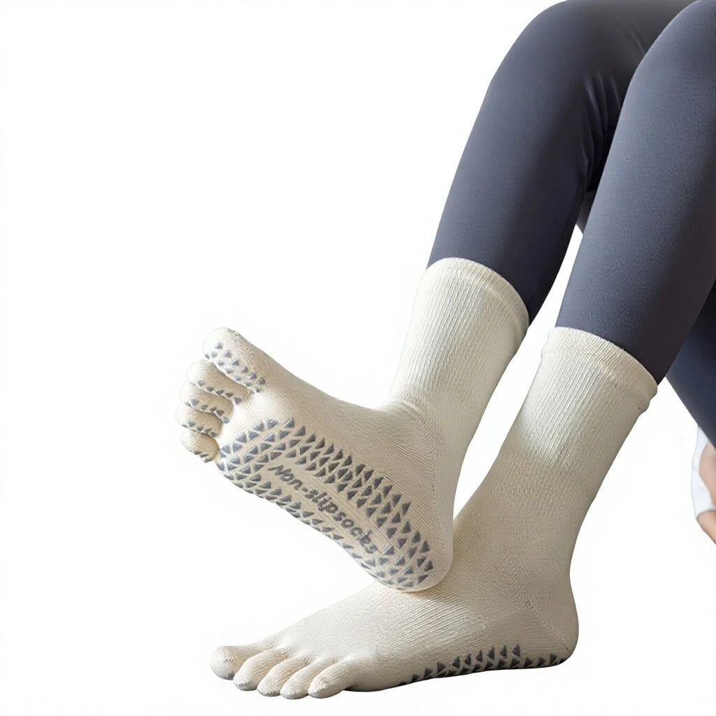 Non Slip Split Toe Yoga Socks Five Finger Pilates Socks Mid Calf Grip Socks for Fitness Dance Barre MegaBDM
