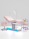 New Luxury Electric Beauty Salon Bed with pink Leather and With Eyelash Light for Facial Salon Furniture and Spa Massage MegaBDM