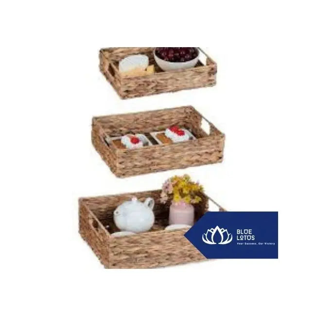 Premium quality handwoven water hyacinth tray basket for eco-conscious home decor use From Blue Lotus Vietnam