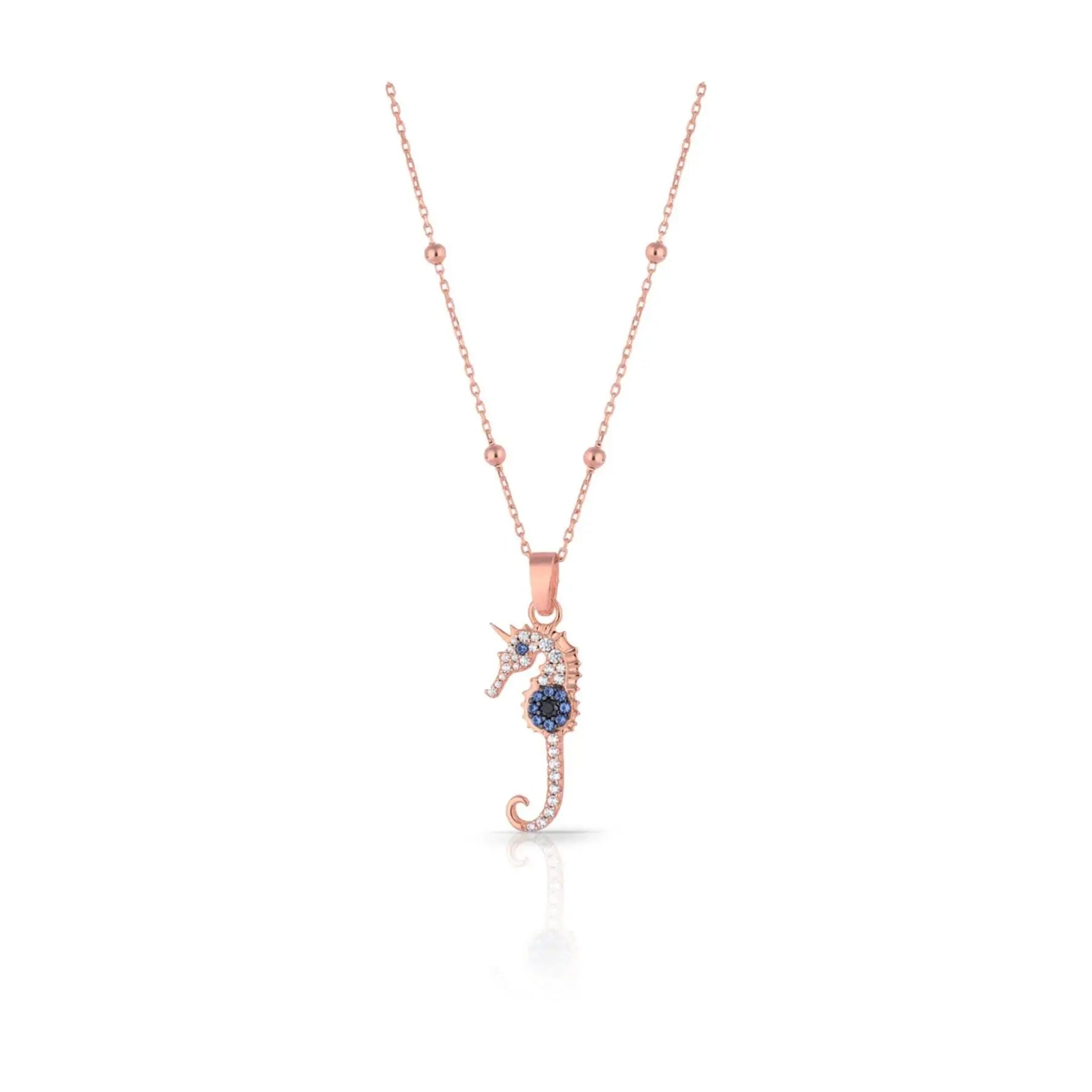 Azuris 925 Sterling Silver Sea Horse Evil Eye Necklace Made in Turkey