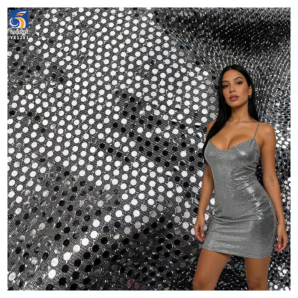 YX1283 300gsm 2 Yards Dense Solid Color Sequins Fabric Stretch Prom Dress Polka Dot Lurex Shiny Sequins Fabric MegaBDM