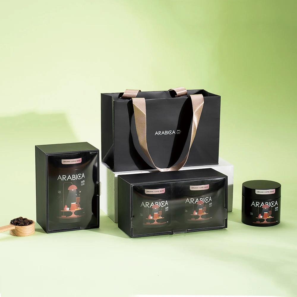 Tianhui Logo Custom Coffee Gift Boxes Macnufactur Empty Cardboard Clear Window Boxes with Small Canister