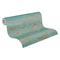 Made Germany Marble Look Blue Turquoise Gold Metallic Non Woven Vinyl Wallpaper-Abrasion-Resistant Light Living Room Kitchen