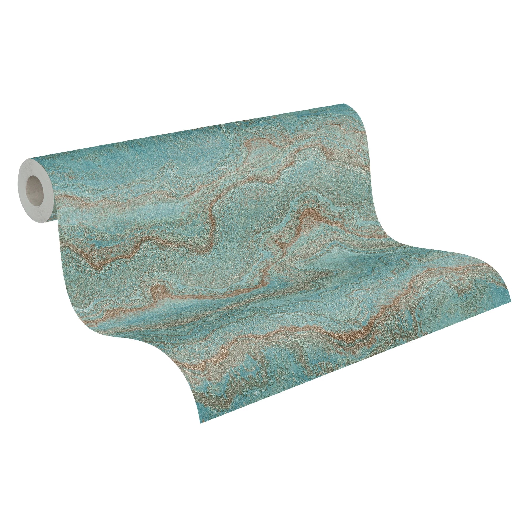 Made Germany Marble Look Blue Turquoise Gold Metallic Non Woven Vinyl Wallpaper-Abrasion-Resistant Light Living Room Kitchen