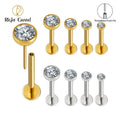 Threadless Push Pin Pierced Earrings Cz Simple Design 16G Gold PVD Plated Daily Wear Labret Studs Helix Upper Lobe