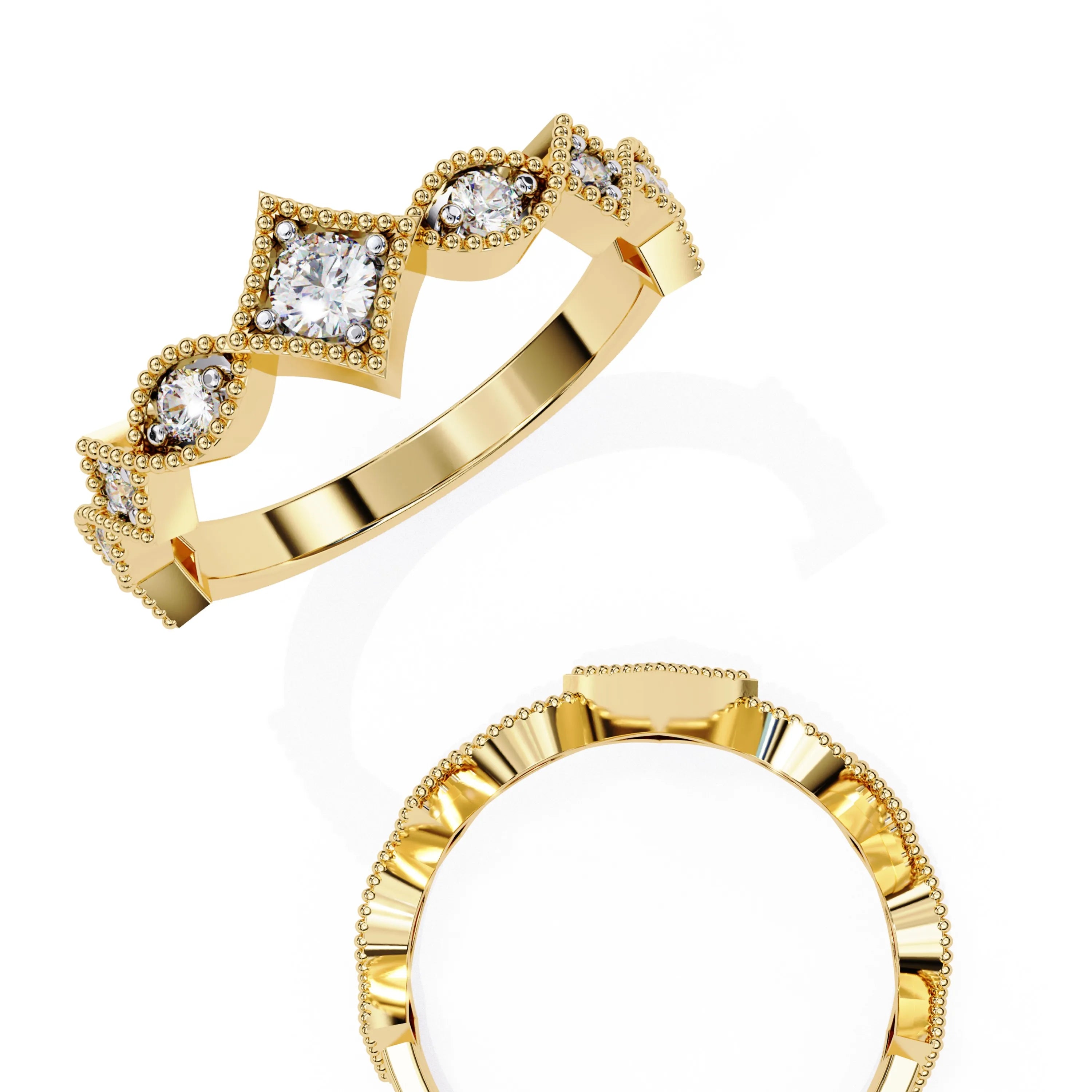 Antique Royal Crown Ring Women Luxury 14K Gold Plated Tiara Style Wedding Band Radiant Cut Natural Diamond IGI Certified Diamond