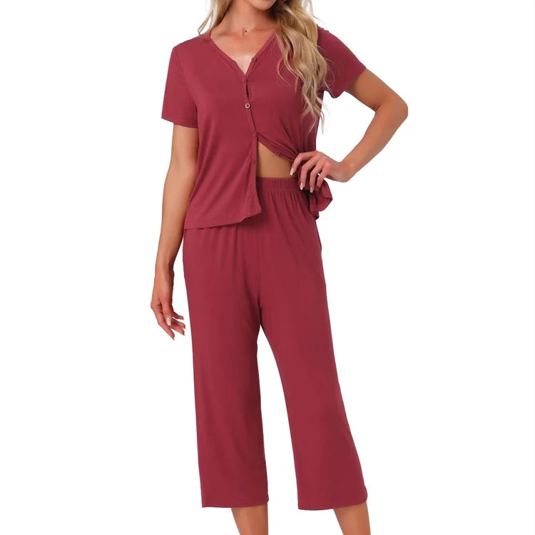Casual Modal Homewear Maternity Pajama Set with Elastic Waist Closure Soft pyjama for women short sleeve women's sleepwear