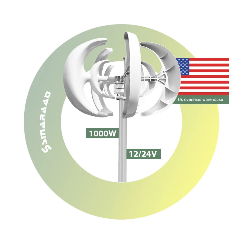 SMARAAD 1000W White Lantern Wind Turbine Generator Controller US Stock 12V 24V Vertical Permanent Magnet Efficient Wind Power