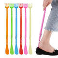 Melenlt Long Plastic Shoe Horn with Massage Claws  Long Handled Shoe Horn with Hand Shaped Backscratcher
