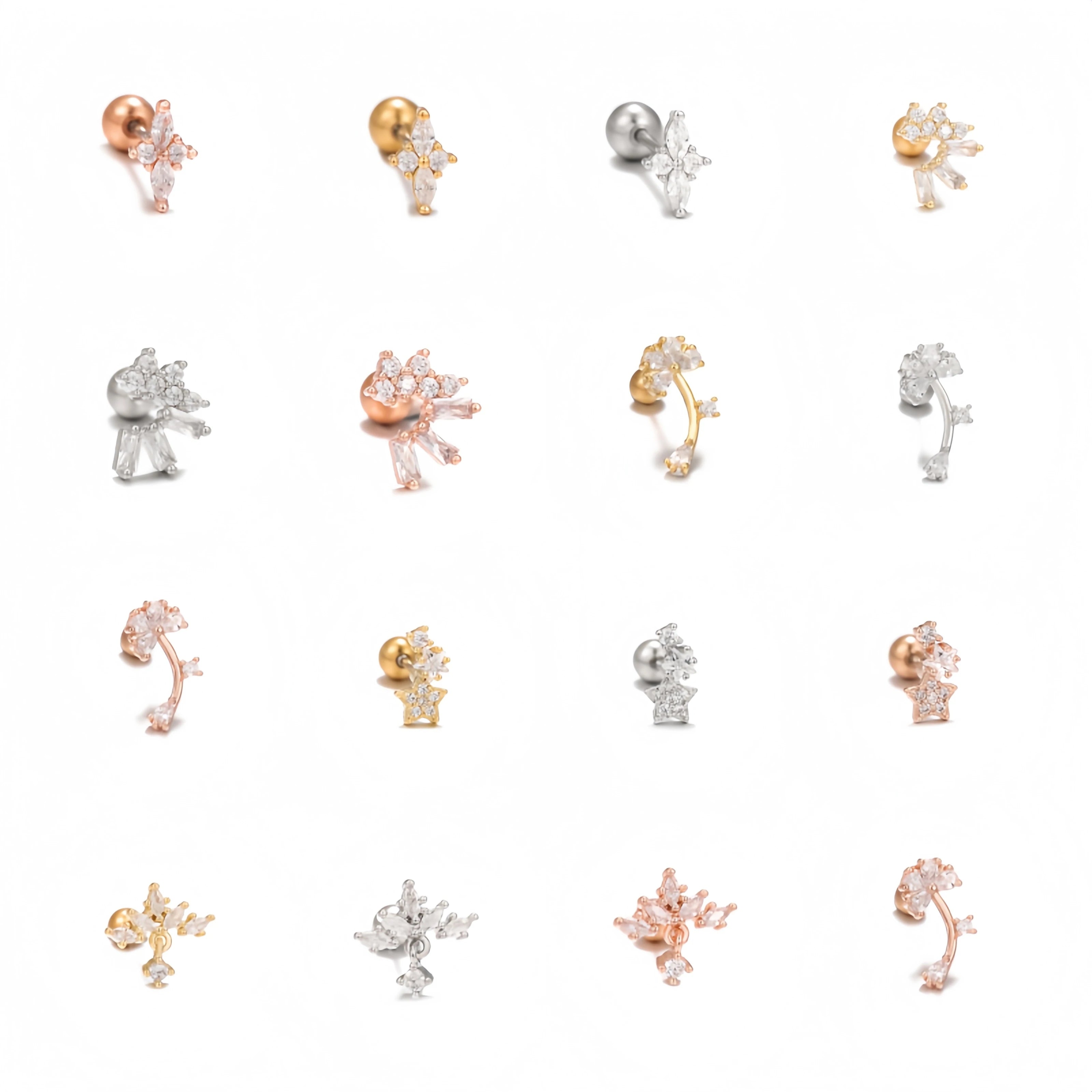 Hypoallergenic Titanium Earrings Leaf Flower 3A Zircon Trendy Nature Style for Women and Girls