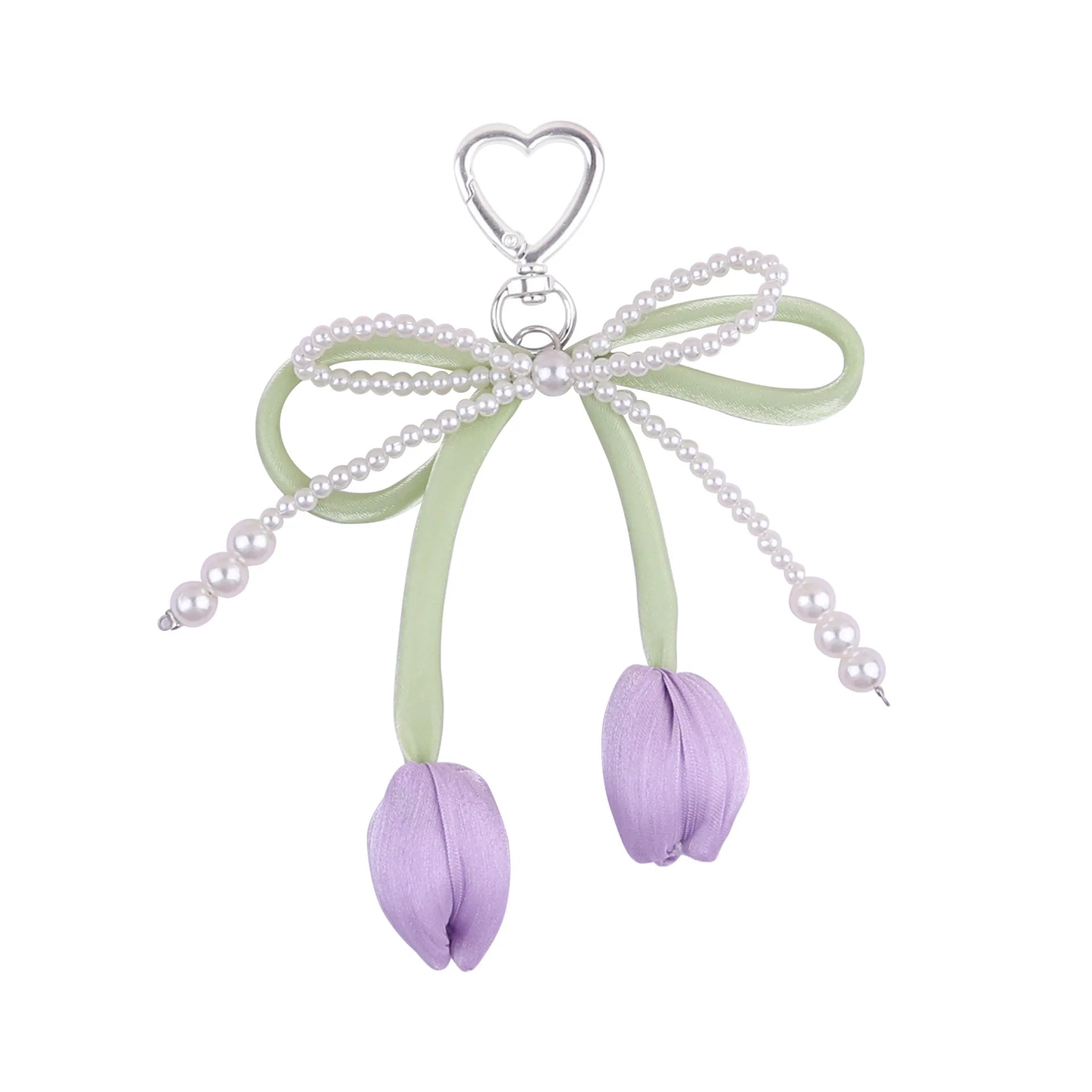 New Pearl Bow Backpack Keychain Pendant  Y2K Key Chain Delicate Beaded Bag Charm Ribbon Bow Tulip Flowers Keyring Cute Accessory