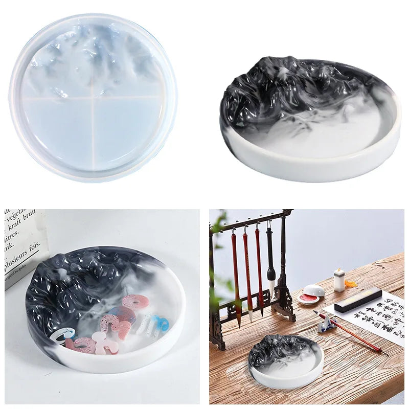 Drip Glue Mold Mountain Storage Plate Silicone Mold Mirror Resin Ornaments for DIY Handmade