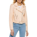 Women's Casual Style PU Leather Jacket with Long Sleeve Lapel Collar Zipper Closure and Side Pockets