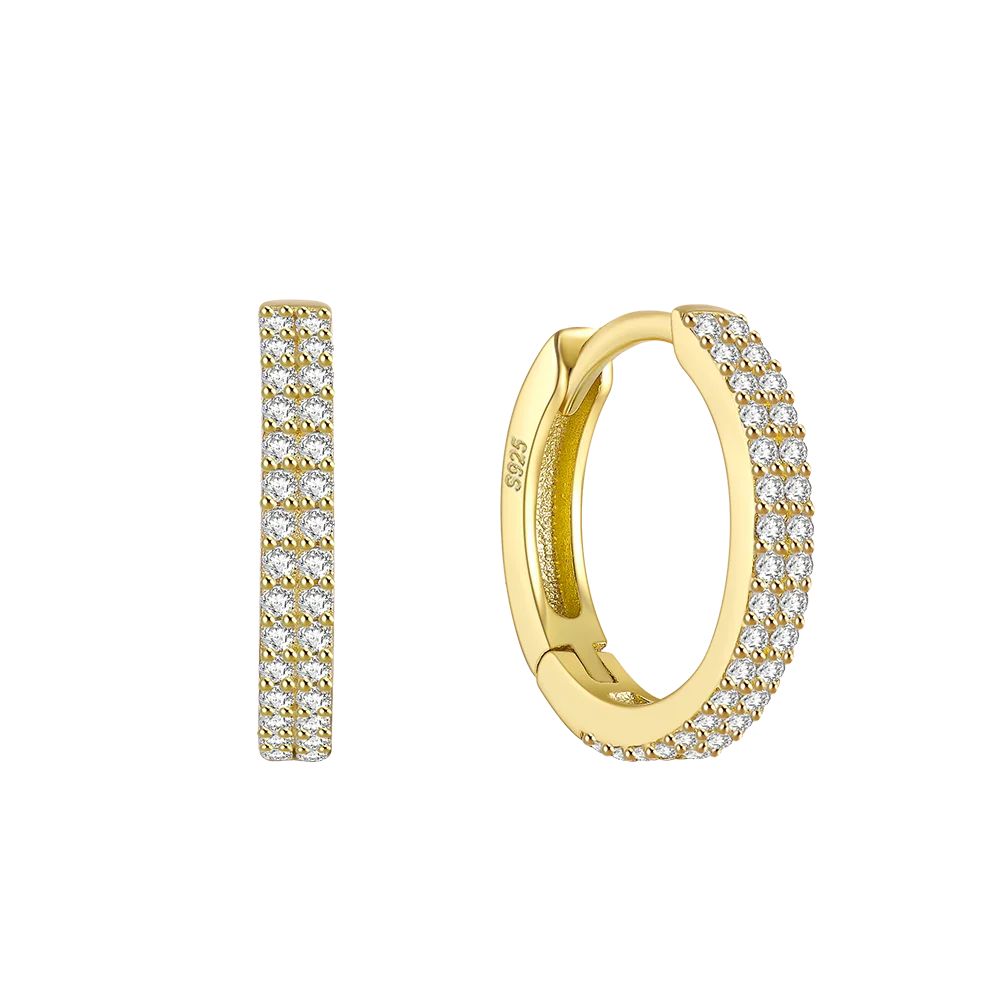 CANNER Trendy Simple Jewelry Gold Plated Large Circle Micro Inset Double Rows Cubic Zirconia Huggie Women Hoop Earrings