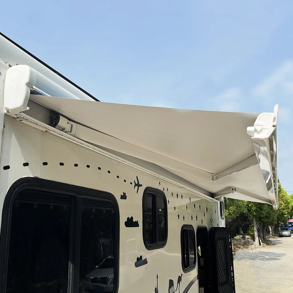 Wareda W5500 100% Waterproof 13x8ft Aluminum Alloy 12V Electric Caravan Cassette RV Power Motorhome Awning