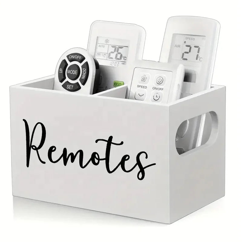 Wooden  Remote Control Storage Box With 2 Grid Household Storage Organizer  White  Finishing  Wooden Stationery  Box