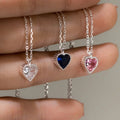 Low MOQ custom heart pink white navy blue zircon necklace 925 sterling silver