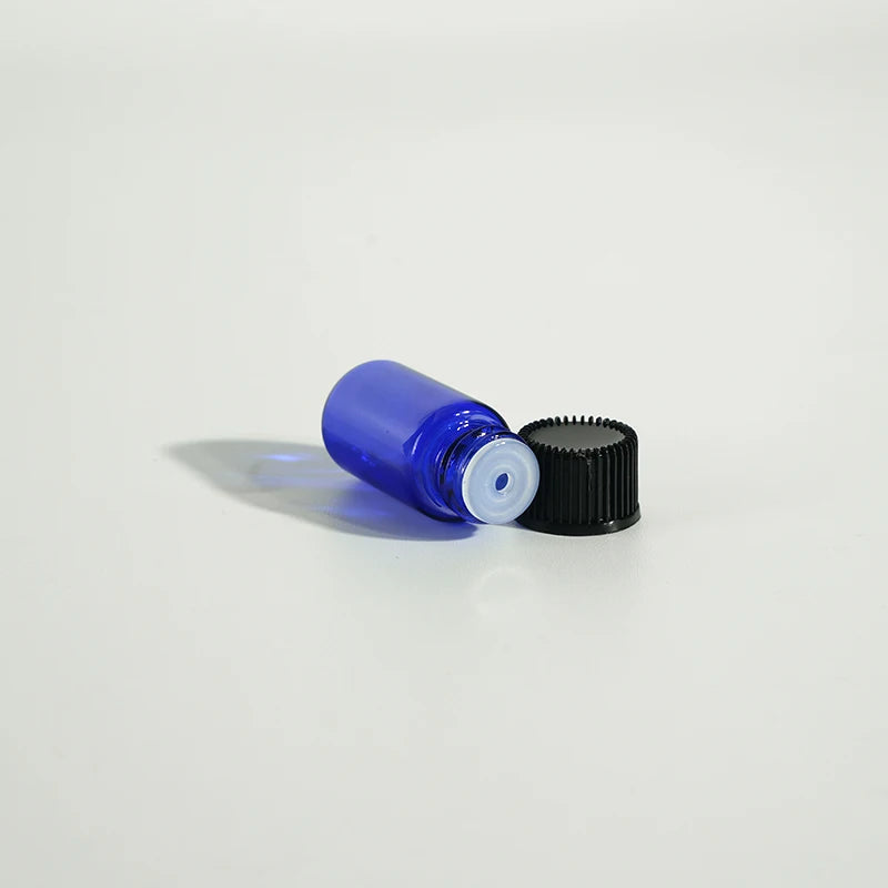 Blue Glass Roller Bottle for Essential Oil Perfume Black Cap 3ml Capacity Customizable Color Logo Silk Screen Printed ODM OEM