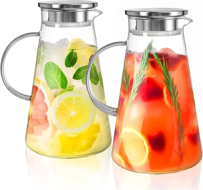 68 oz Glass Pitcher with Lid BPA-Free Glass Water Jug Carafe Heat Resistant Ice Tea Pitcher for Juice Lemonade Milk Beverages MegaBDM
