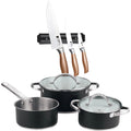 5-piece cookware set (2 saucepans with lids + saucepan) stainless steel with coating + 3-piece stainless steel knife set with