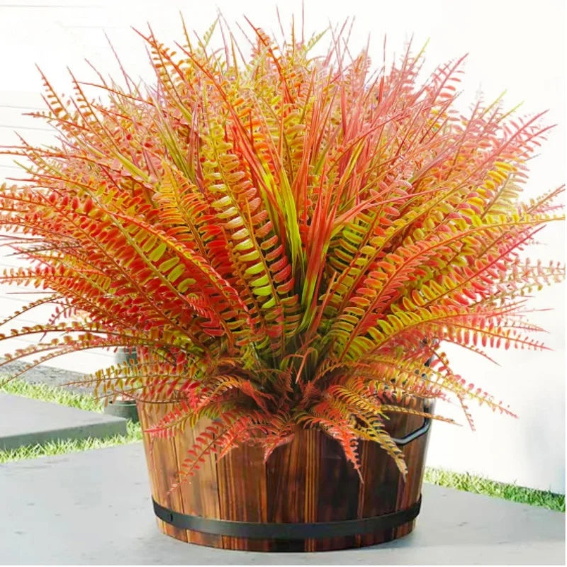 Artificial Ferns Plants Fall Flowers Plastic Mums Flowers Shrubs for Porch Garden Yard Window Box Wedding Party Decor