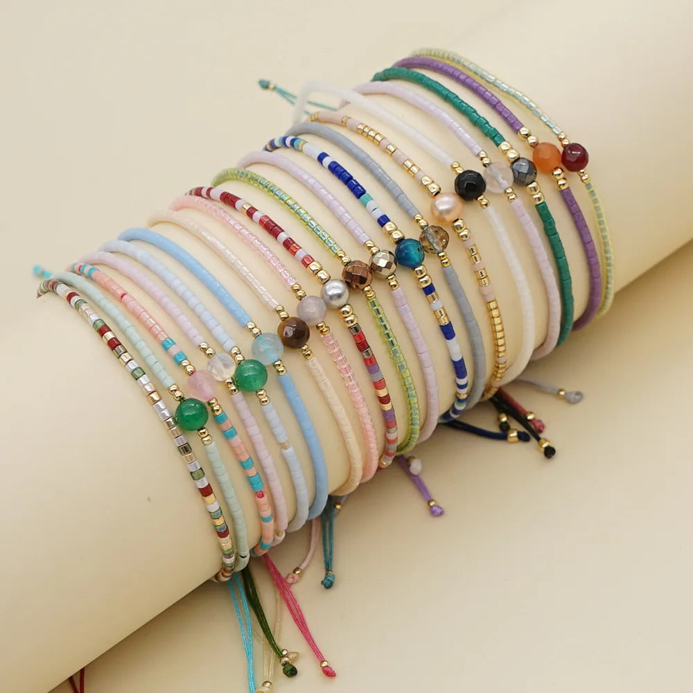 Colorful Weave Bohemian Bobo Customized Handmade Adjustable Rope Miyuki Seed Beads Bracelets for Women