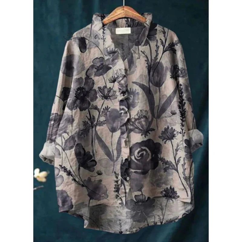 2025 Summer Women's Casual Comfortable and Loose Printed V-neck Shirt with Temperament Suitable for Commuting