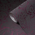 Germany Made Modern Velvet Flock Damask Wallpaper Rolls Black Grey Purple Non Woven 10.05x0.52m for Kitchen & Hotel Use