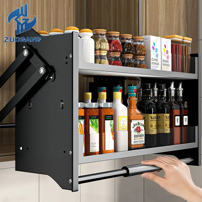 Up and Down Pull Basket Hanging Cabinet Storage Rack Cabinet Pull Basket Glass Lifting Pull Basket