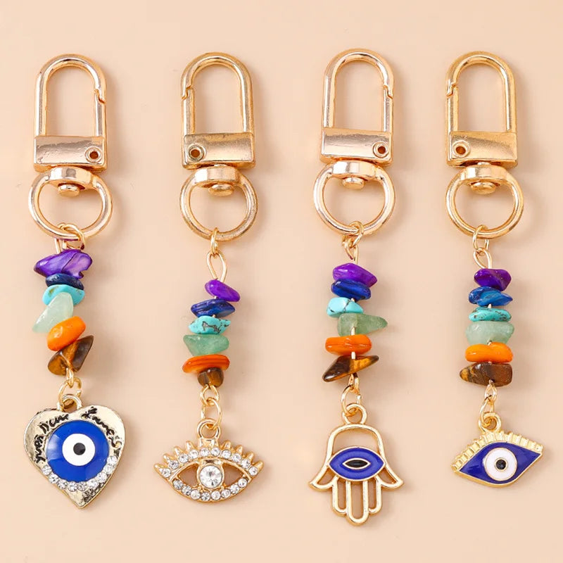 Colorful Hamsa Hand Blue Evil Eye Phone case Pendant Car Key Chains Turkey Blue Evil Eye Metal Key Chain