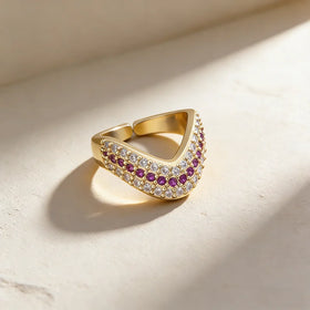 QIKU Creative Geometric Rose Red Inlay Crystal Open Adjustable Rings Women Copper Zircon Jewelry Accessories Gift Dropshipping