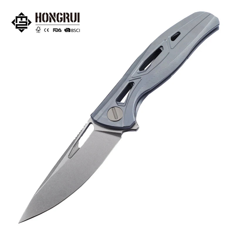 Hongrui Custom logo M390 Stainless Steel With Titanium Alloy Handle Pocket Knife Tactical Survival Foldable Knife Outdoor Knife