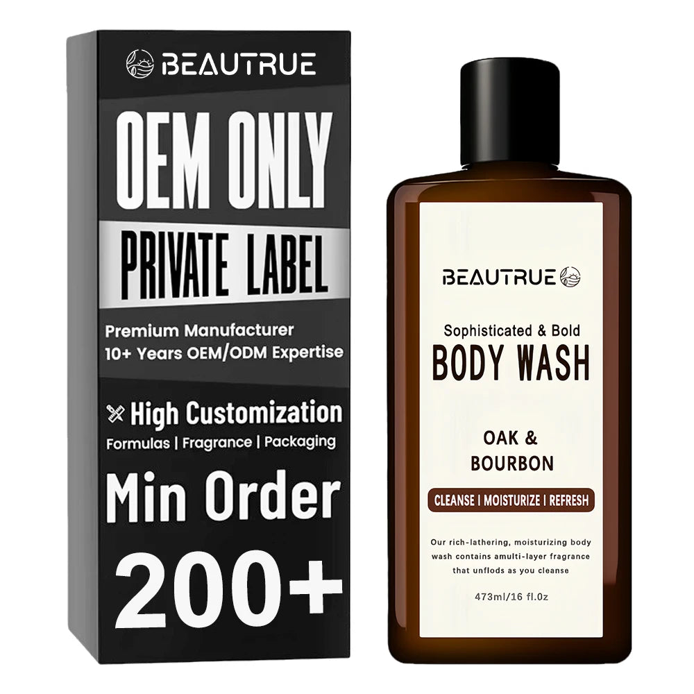 Private Label Body Wash Men Luxury Masculine Shower Cleanser Distillers Spice Fine Bourbon White Oak Scent Moisturizing Care