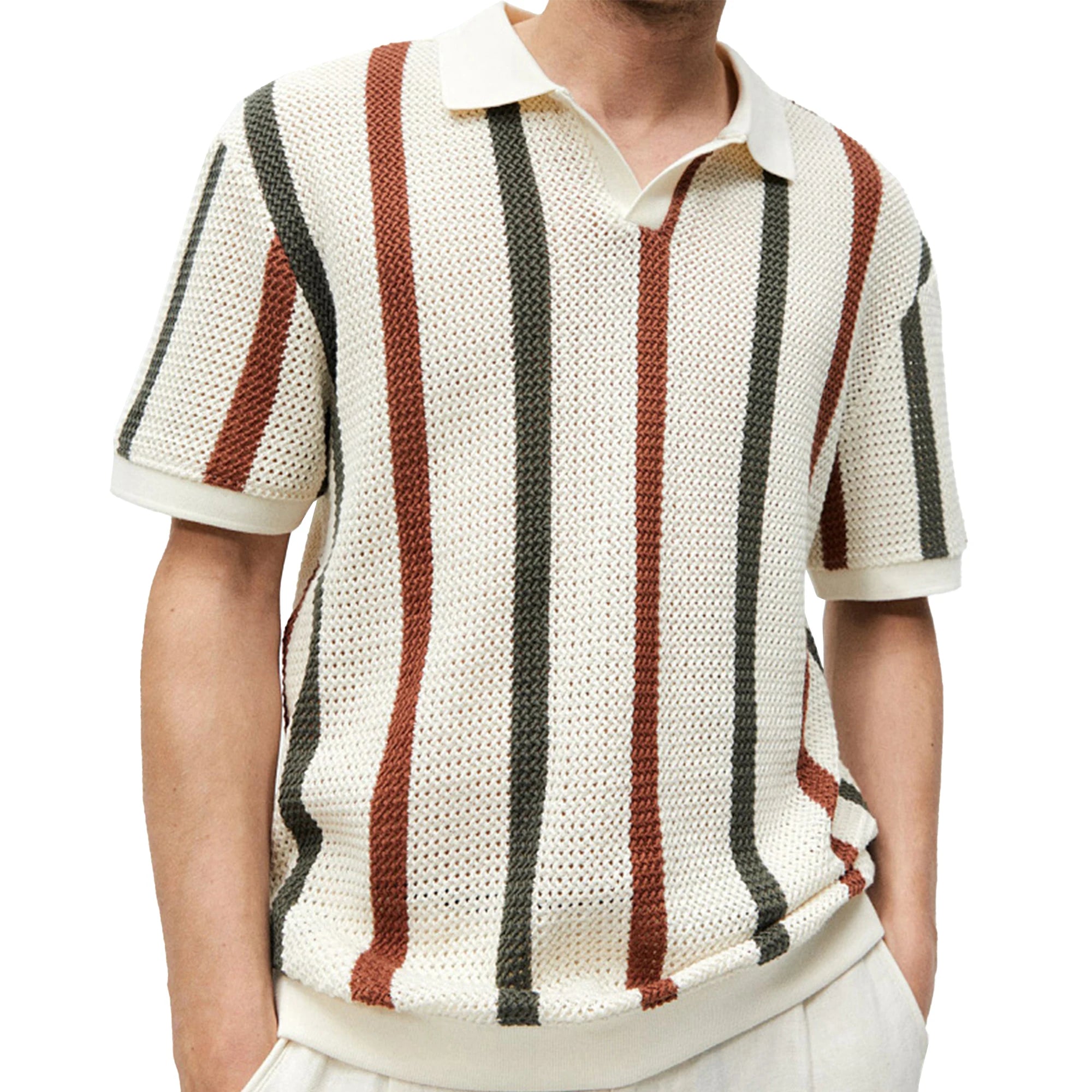 Hot Sale Summer Mens Breathable Knitting Textured Short Sleeve Golf Polo Shirts Knitwear
