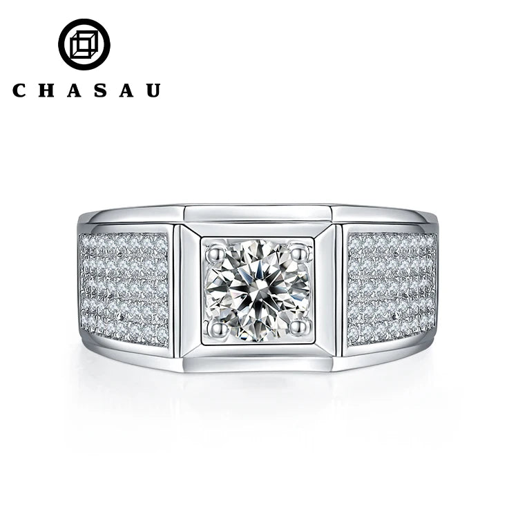 Best Selling Trendy Fashion Luxury Fine Jewelry 1ct 1.0ct 1 Carat 6.5mm Moissanite S925 Sterling Silver Rings for Wedding Men