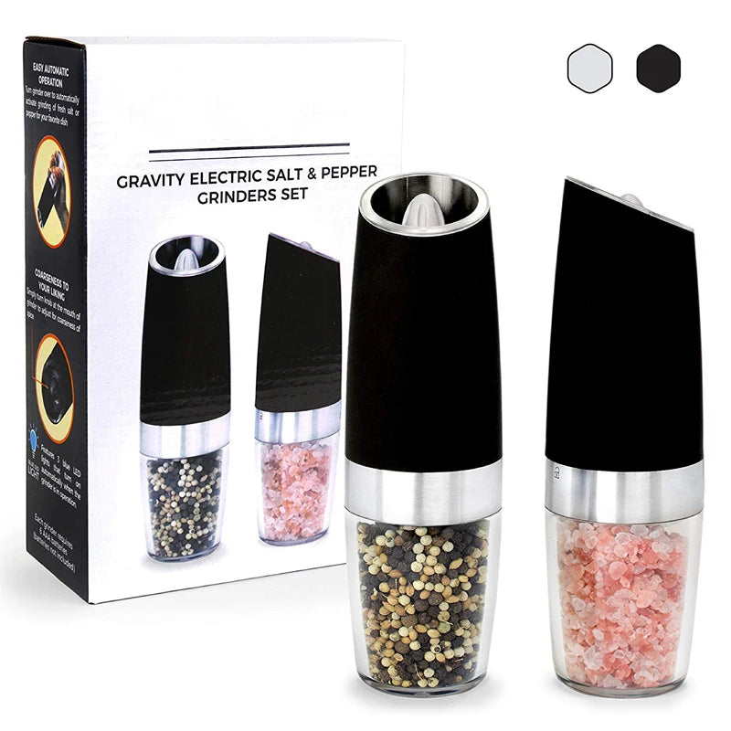 Hot Selling Black Kitchen Restaurant Bbq Salt and Pepper Shakers Mill Automatic Gravity Electric Salt and Pepper Grinder Set
