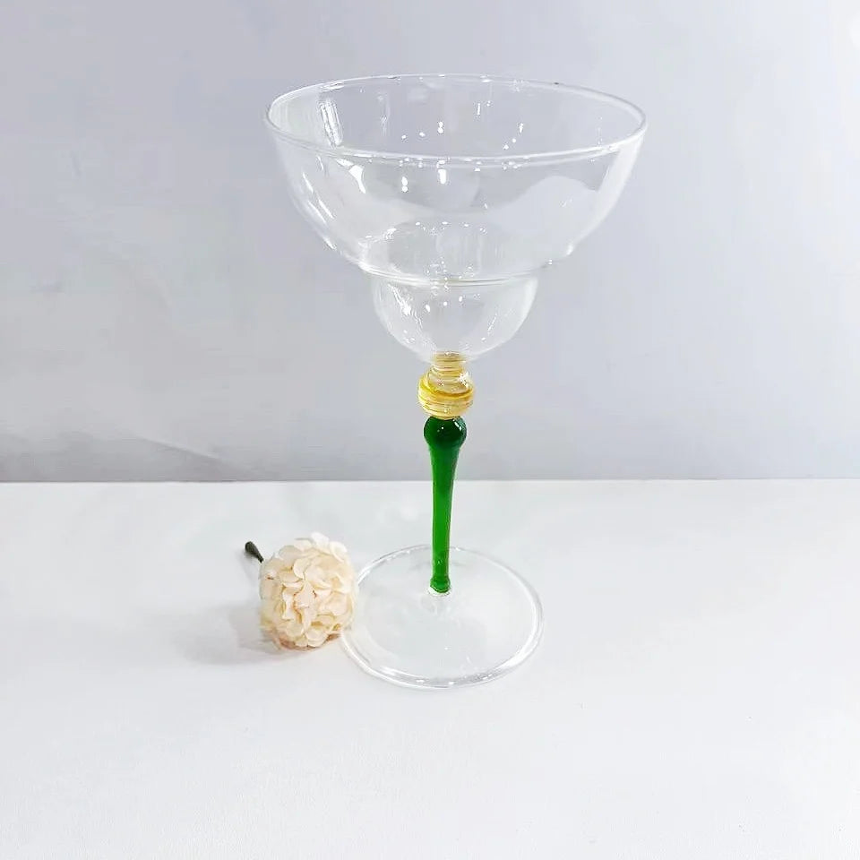 Modern Elegant for Champagne Goblet High Borosilicate Glass Green Stem Gold Accent Novelty Design for Red Wine Cocktail Drinking