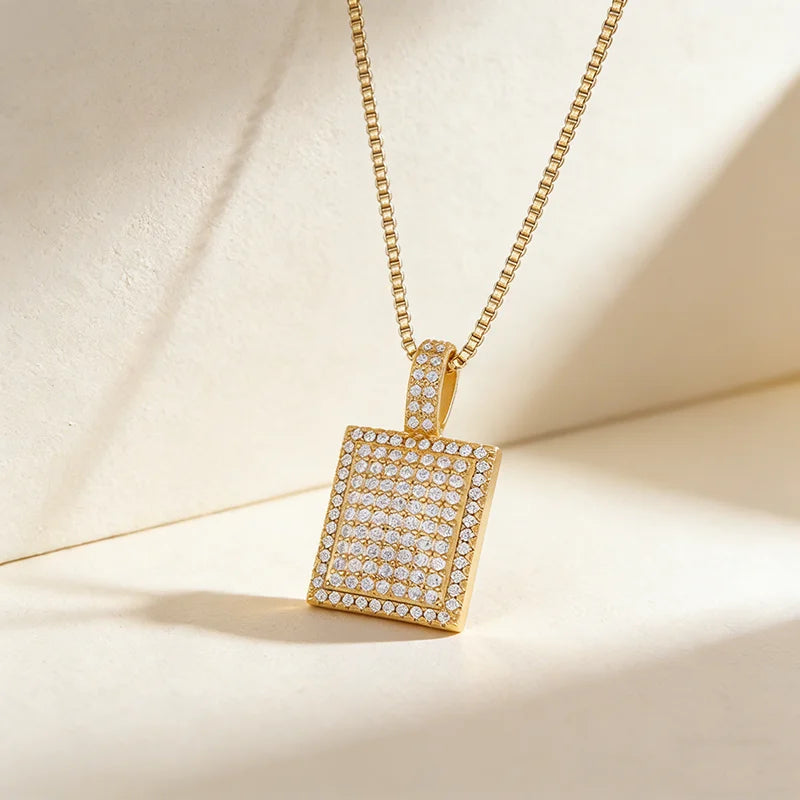 QIKU New Arrival Classic Square Pendant Gold Color Necklace Copper Zircon Chain Luxury Crystal Women Jewelry Wedding Party Gift