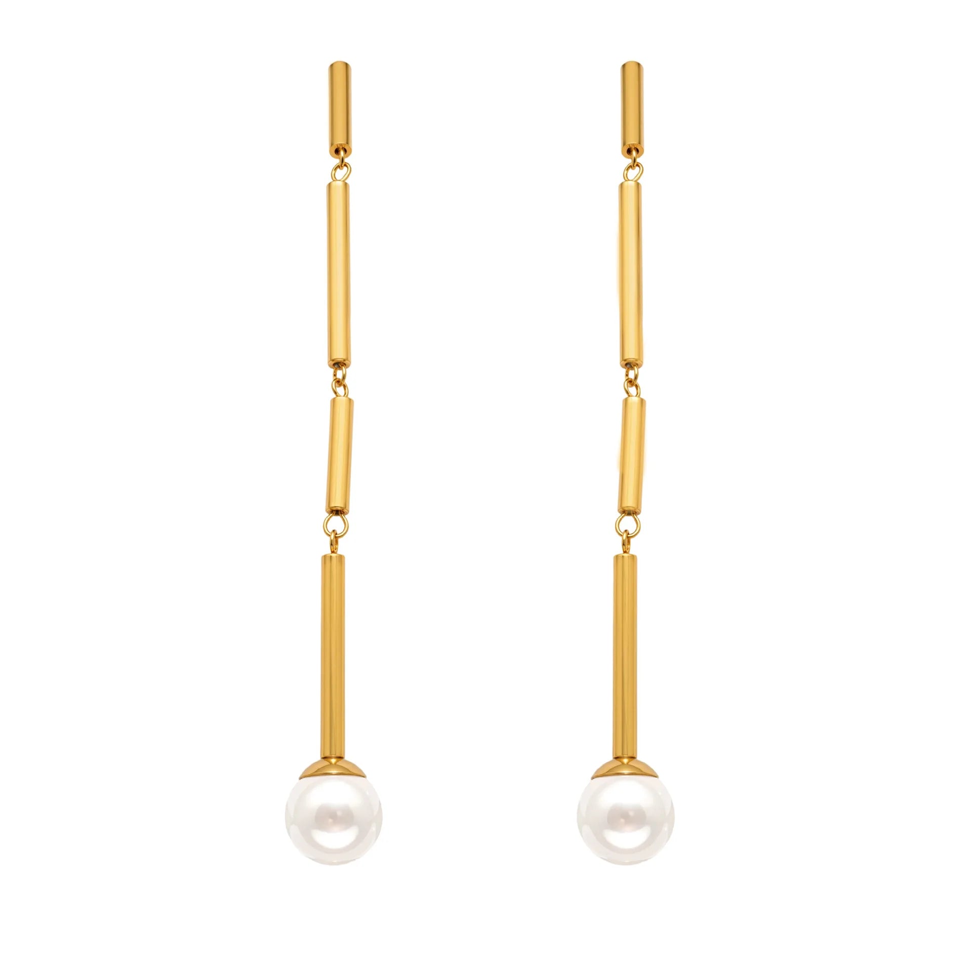 18K Gold Plated Waterproof Non Tarnish Jewelry Stainless Steel Drop Earrings Simple Round Tube Spliced Long Tassel Stud Earrings