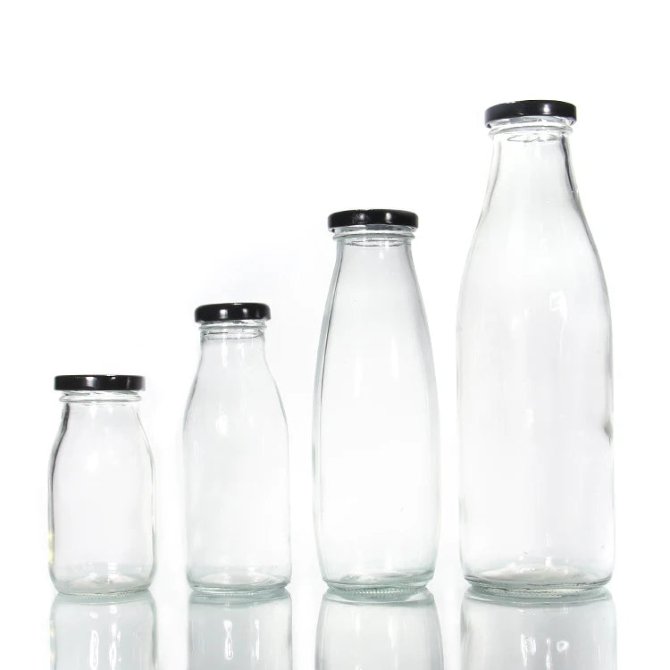 Round 200ml 250ml 500ml 1L Fresh Juice Beverage Bottle Empty Tea Milk Glass Bottle With Lid