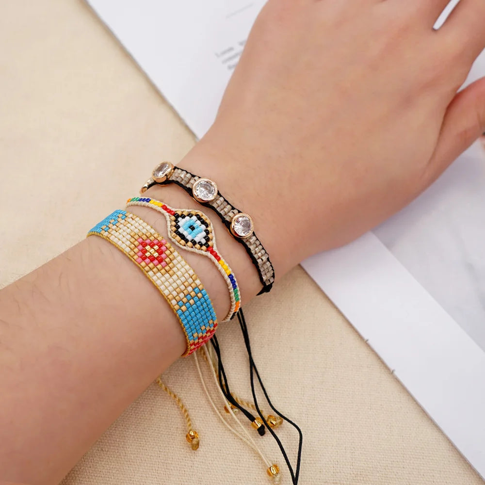 Evil Eye Bracelets Lucky Totems Jewelry 2022 Fashion Boho Rainbow Miyuki Seed Beads Jewellery Bracelets Set